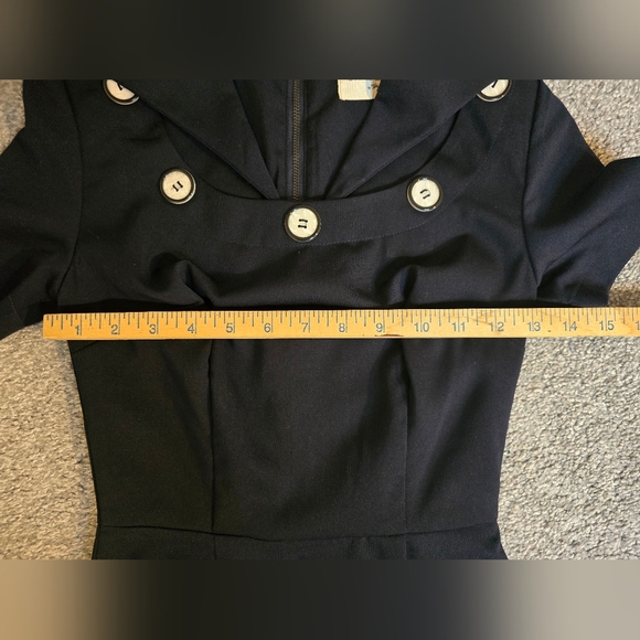 Bettie Page Tatyana Retro 40's Navy Blue Nautical Button Wiggle Dress XXS - Picture 4 of 11